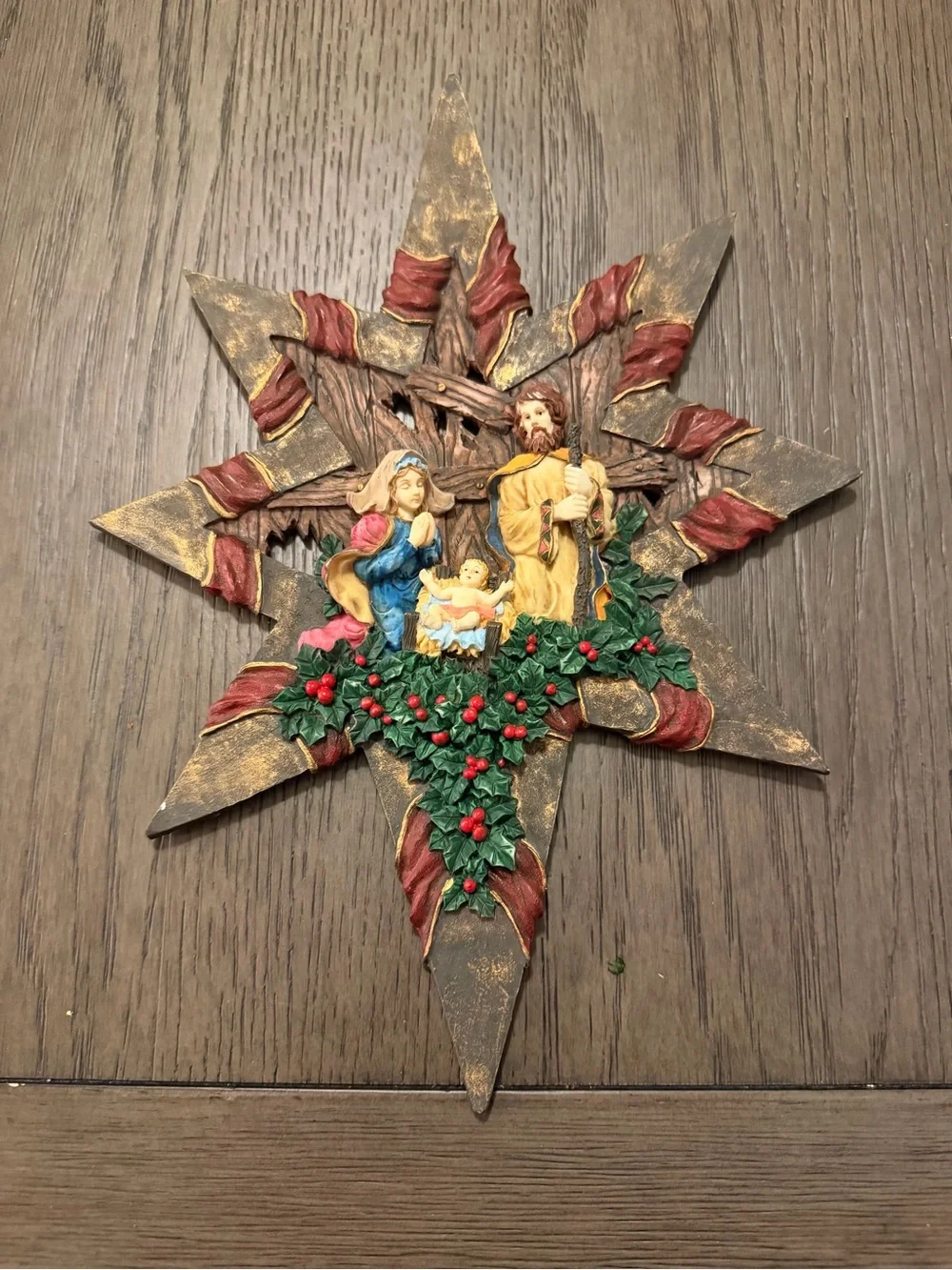 Nativity Star Wall Accent in Gold, Red, Green Christmas